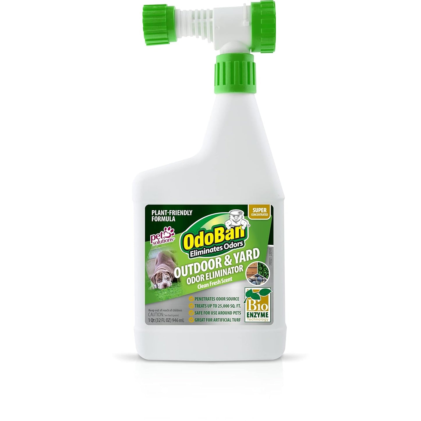 OdoBan Outdoor and Yard Odor Eliminator, Plant-Friendly Formula, Made in the USA, Clean Fresh Scent, 32 Fluid Ounce Bottle with Hose End Sprayer