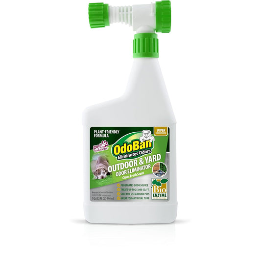 OdoBan Outdoor and Yard Odor Eliminator, Plant-Friendly Formula, Made in the USA, Clean Fresh Scent, 32 Fluid Ounce Bottle with Hose End Sprayer