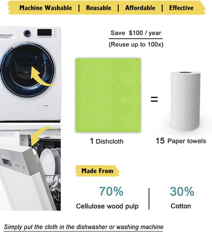 MoLKENE Swedish Dish Cloths - 10 Pack Reusable Kitchen Dishcloths - Ultra Absorbent Dish Towels for Washing Dishes - Cellulose Sponge Cloth Cleaning Rag - Assorted