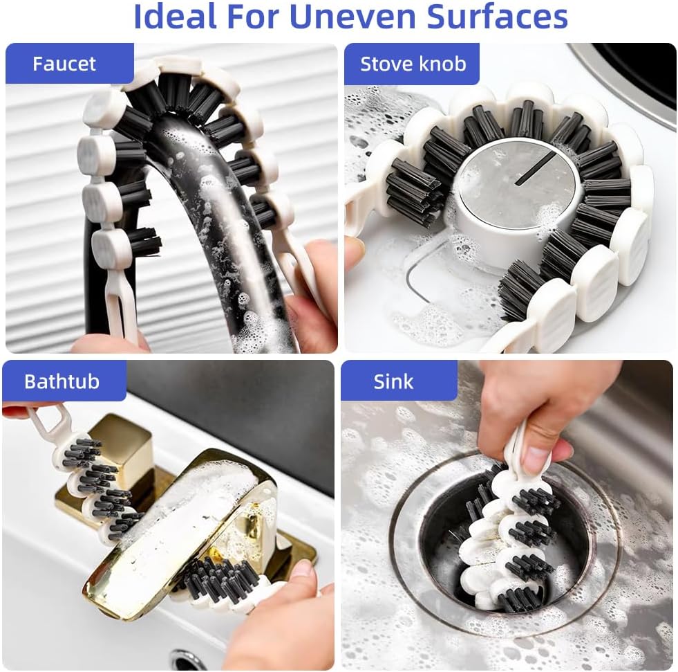8 PCS Curved Crevice Cleaning Brush, Flexible Sink Faucet Cleaning Brush, Hard Bristle Scrub Brush for Grout, Small Scrub Brush for Cleaning Sink Scrub Brush, Window Track Gas Stove Corner Grout