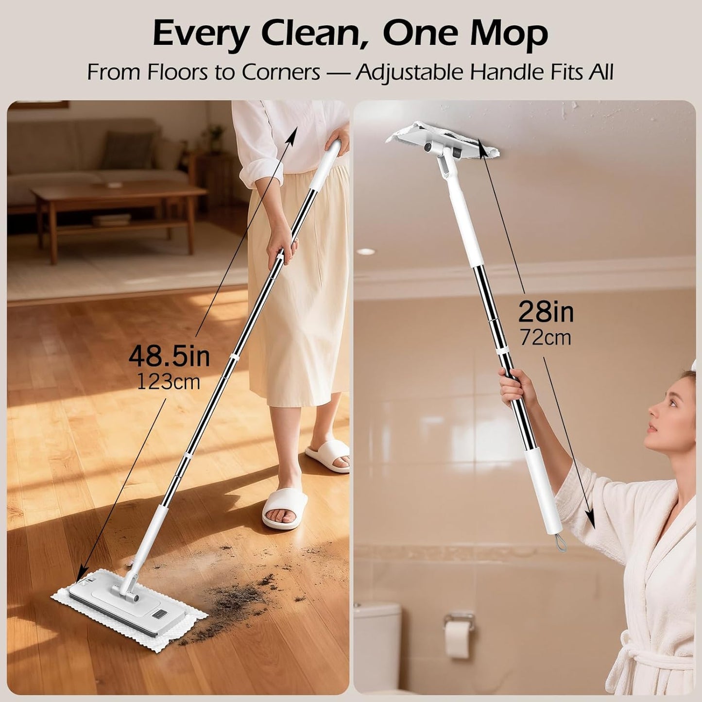 MASTERTOP Microfiber Mop - Flat Floor Mops Wet Dry Dust Mop with 4 Washable Pads & 52.4'' Stainless Steel Handle for Hardwood Laminate Tile Floor Cleaning