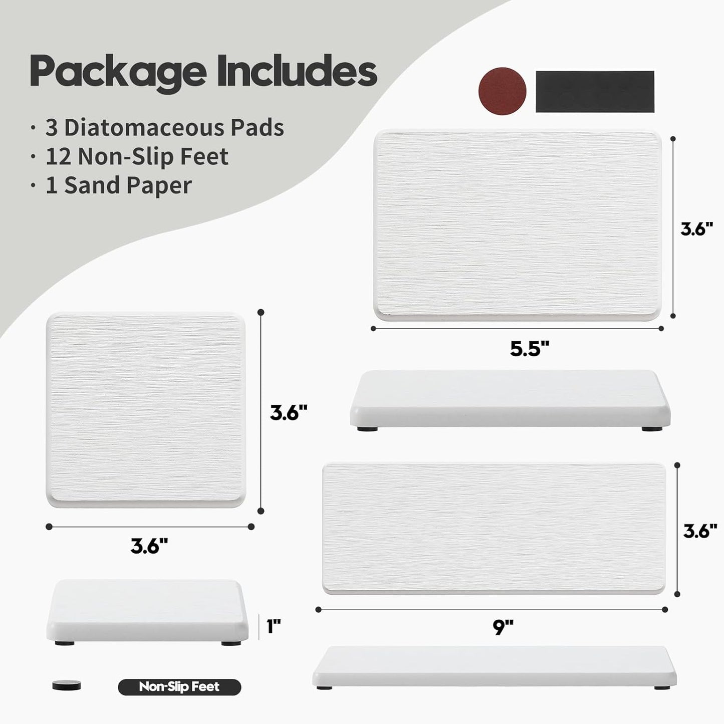 2PCS Water Absorbing Stone Drying Tray for Kitchen Counter & Bathroom Sink, Diatomite Faucet Splash Guard, Soap Dispenser Rack & Sponge Holder Caddy Organizer, Marble White (Printed Pattern), 9"x 3.5"
