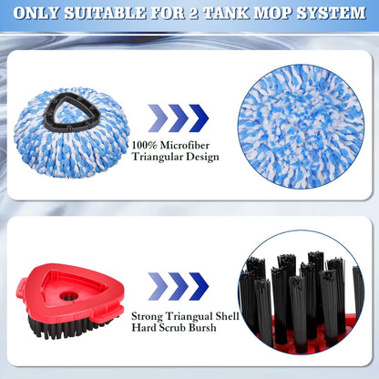 Spin Mop Scrub Brush Replacement (2 Pack +1 Base) for Ocedar RinseClean 2-Tank System – Stiff Bristles for Deep Grout & Tile Cleaning, Heavy Duty Bathroom & Kitchen Scrubber, Long-Lasting Gray Heads