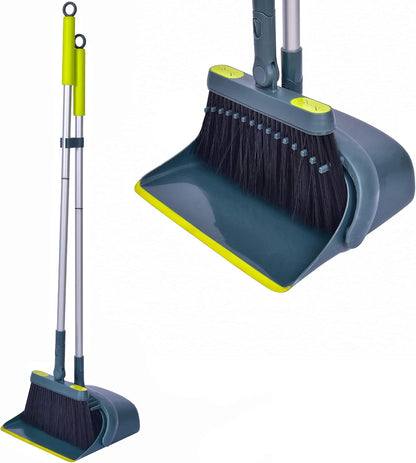 54" Long Handled Broom and Dustpan Set - Perfect Dust Pan and Brush Combo for Efficient Cleaning, Brown and White