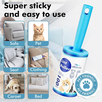 Large Lint Rollers for Carpet, 9.45'' Sticky Rollers for Floor with 360 Sheets, Extendable Long Handle Sticky Mop for Cleaning Couch, Curtains, Cars, Clothing, and Pet Hair