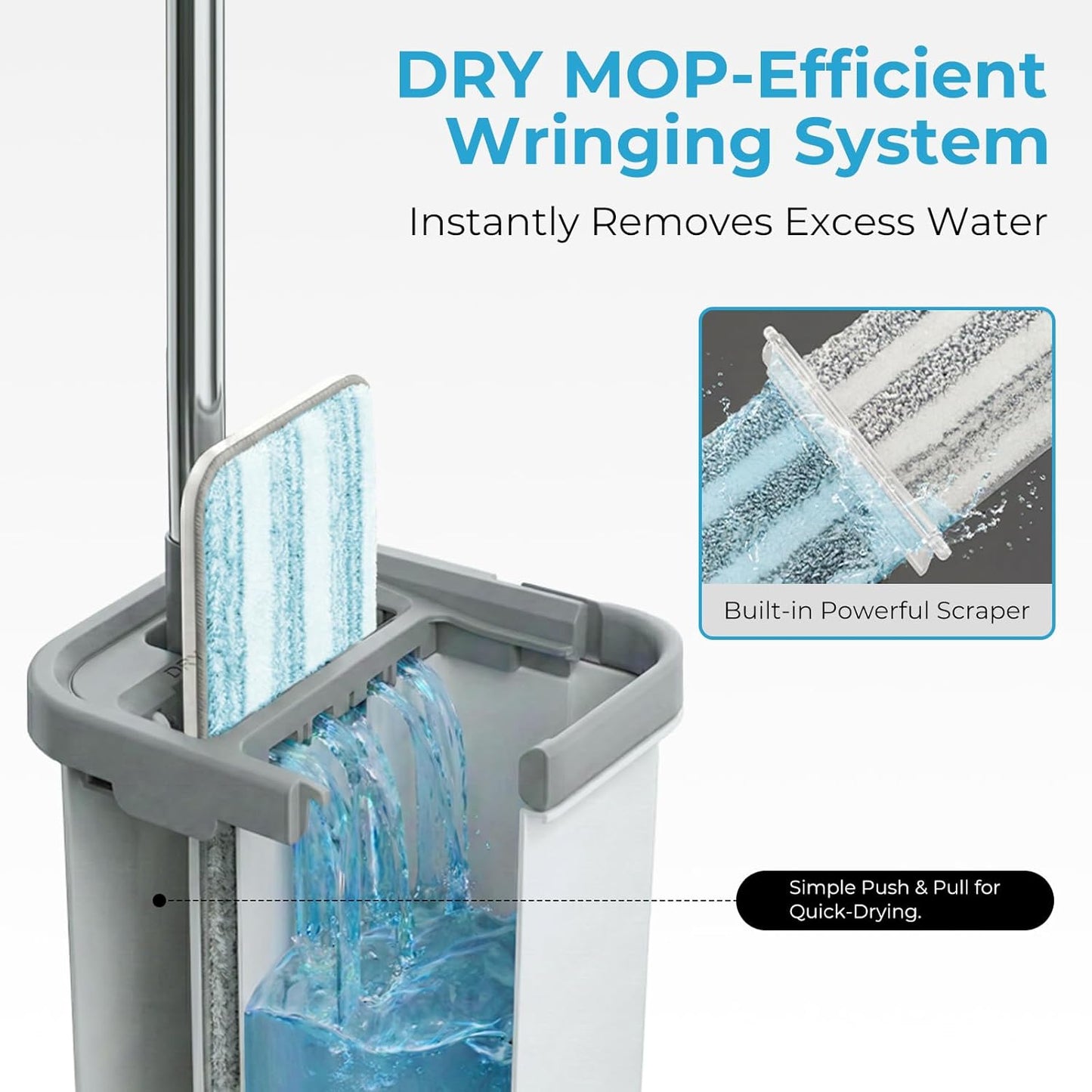 Mop and Bucket Set, Floor Mop and Bucket with Wringer Set, Wet and Dry Mop for Hardwood Floors, Vinyl, Tile, Baseboards and Walls (4 Washable Microfiber Pads Included)