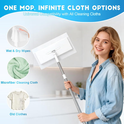 Snap Grip Mini Mop, Cloth Changing Mini Mop, Lazy Mopa Compatible with Swiffer Wet/Dry Pads, Dust Mopping for Hardwood, Tile, Floor, Includes 20 Disposable Dry Pads, Home Cleaning Essential (White)
