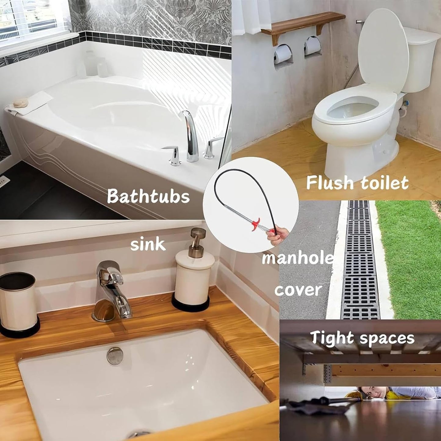 76 Inch Drain Snake Clog Remover, Flexible 4-Claw Grabber Tool,Toilet Sink Shower Bathtub Drain Cleaner for Hair Removal
