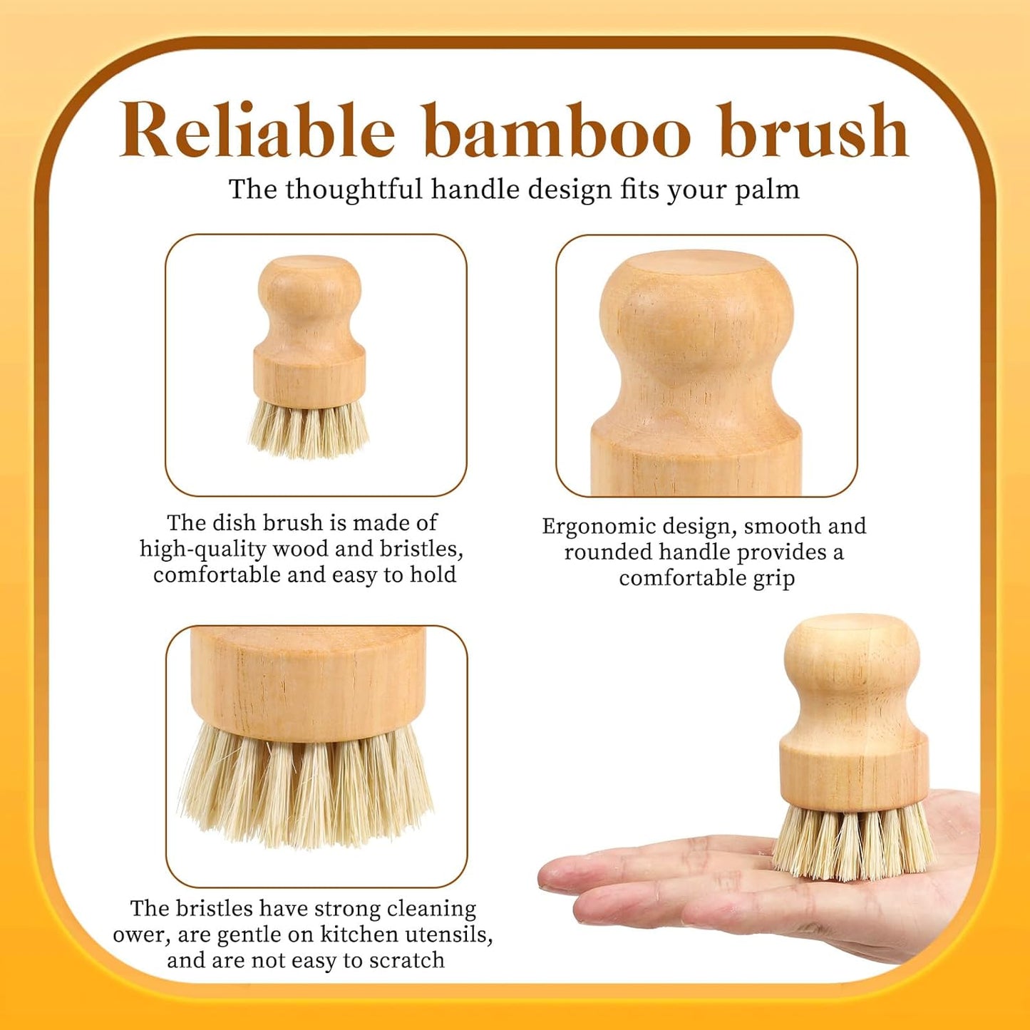 12 Packs Bamboo Dish Scrub Brushes, Full Circle Scrub Brush Wooden Dish Scrubber Brushes with Sisal Bristle for Kitchen Sink Cleaning Cast Iron Pots and Pans