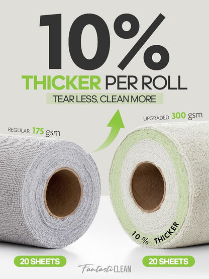 Fantasticlean Kitchen Towels - 40 Sheets - Reusable Washable Dishcloth Rolls, Super Absorbent, Premium Microfiber Cleaning Cloths, 10'' by 10'' (Beige, MossGreen)