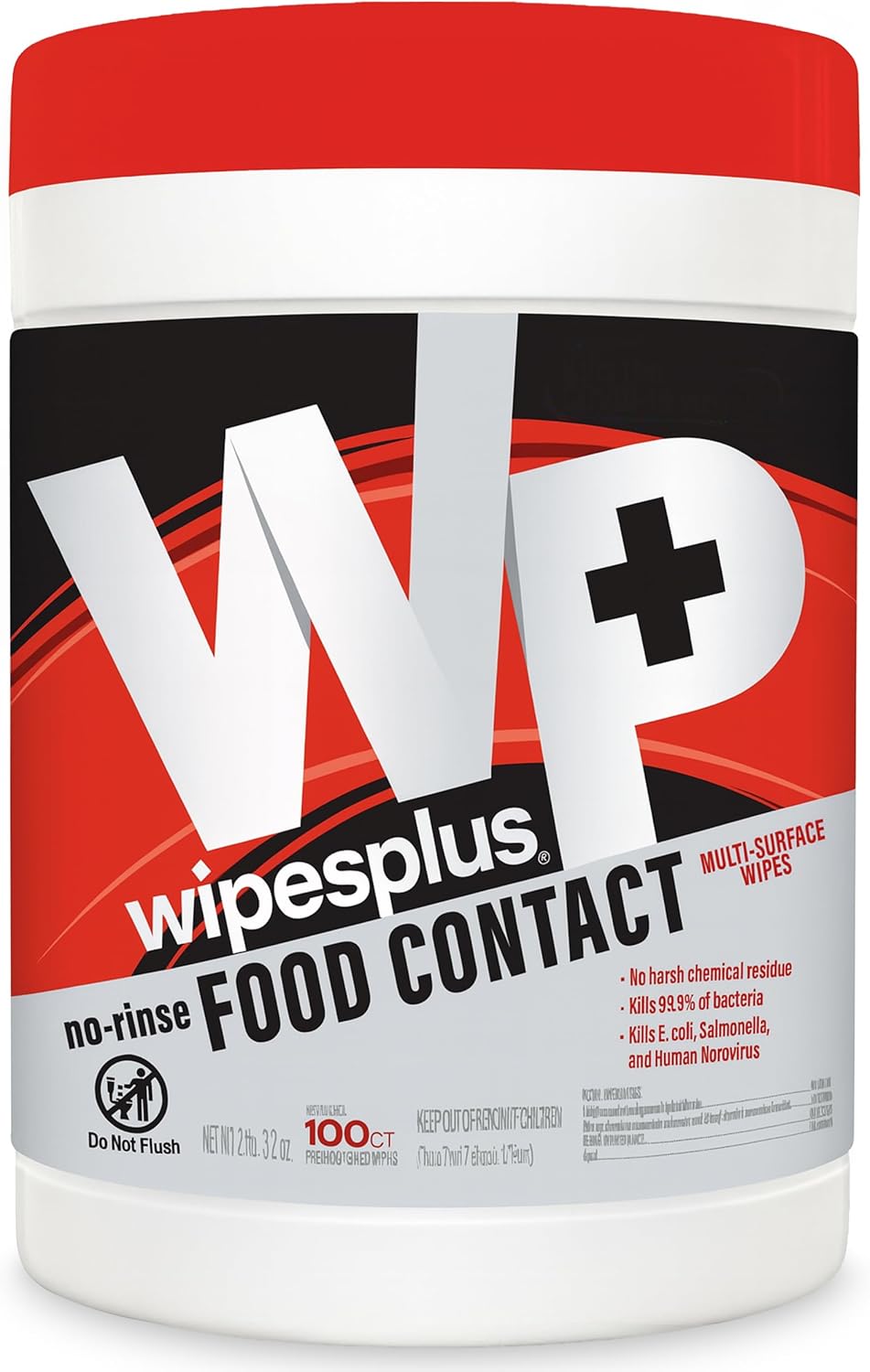 WIPESPLUS Cleaning Wipes All Purpose Food Contact - No Rinse, No Residue, Quick Dry Formula, Disinfecting Wipes For Restaurants, Foodservice, Schools - Canister, 100 Count