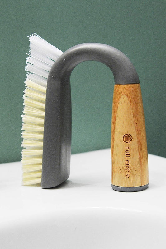 Full Circle Grunge Buster, Grout & Tile Scrub Brush, Recycled Materials, Tough & Durable, Grey