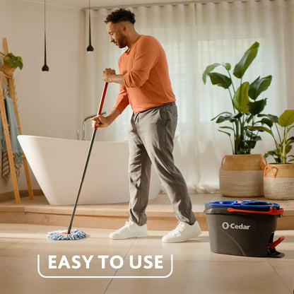 O-Cedar RinseClean Spin Mop & Bucket System | Microfiber Floor Cleaning System | Includes 3 Mop Heads (1 Standard+ 2 Deep Clean Refills) | Machine Washable & Reusable