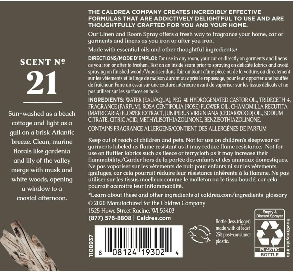Caldrea Linen and Room Spray Air Freshener, Made with Essential Oils, Plant-Derived and Other Thoughtfully Chosen Ingredients, Pear Blossom Agave Scent, 16 oz