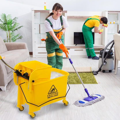 Mop Bucket with Side Press Wringer on Wheels, Industrial Mop Bucket 20 Quart Side Wringer Combo Bucket with Wringer Set for Home Business Cleaning