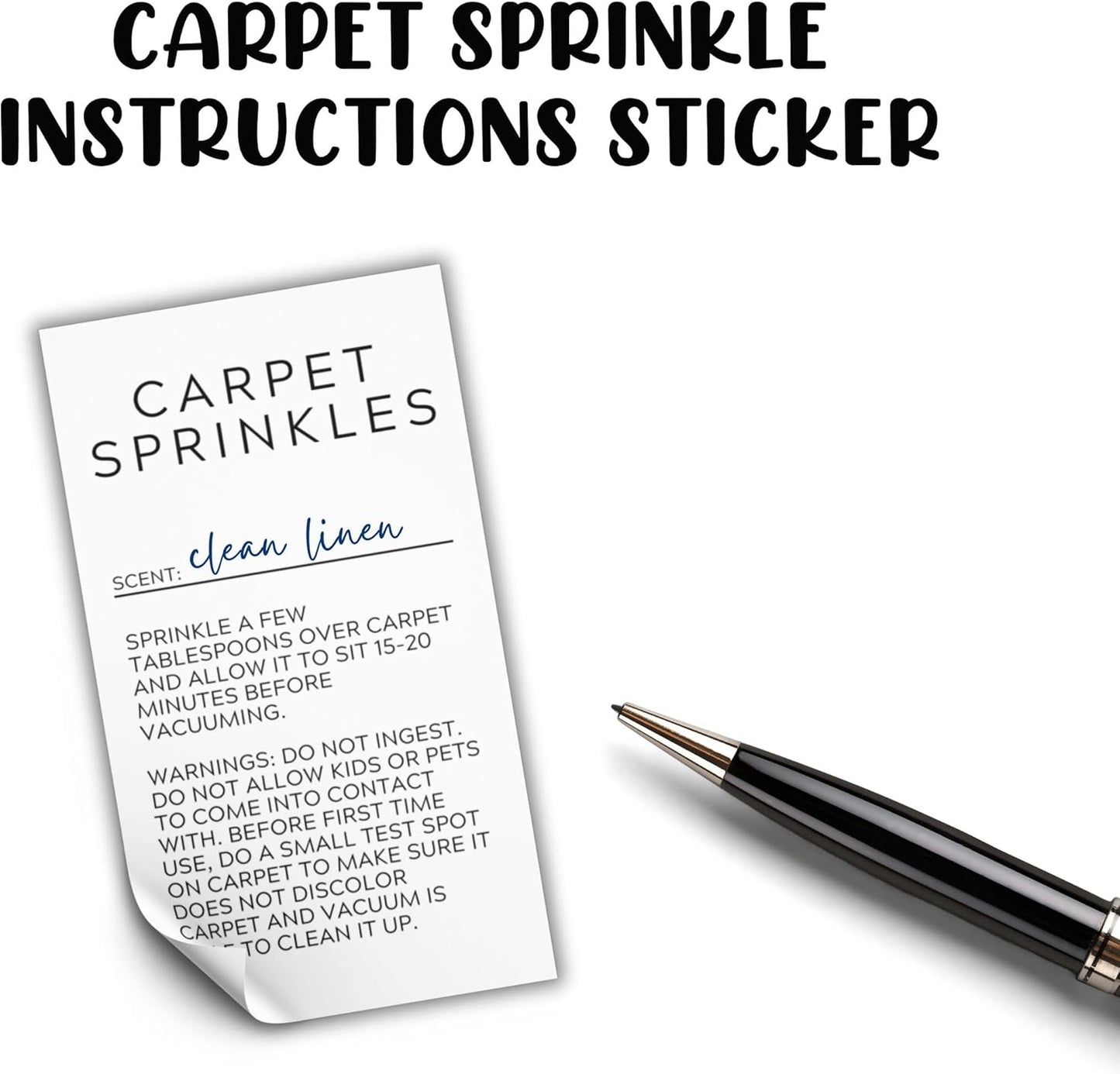 Carpet Sprinkle Freshener Instruction Stickers | 250 pc per Roll 2x3.5” Minimalist Warning Labels for Jar Package How to Use Cleaning Scent Write in