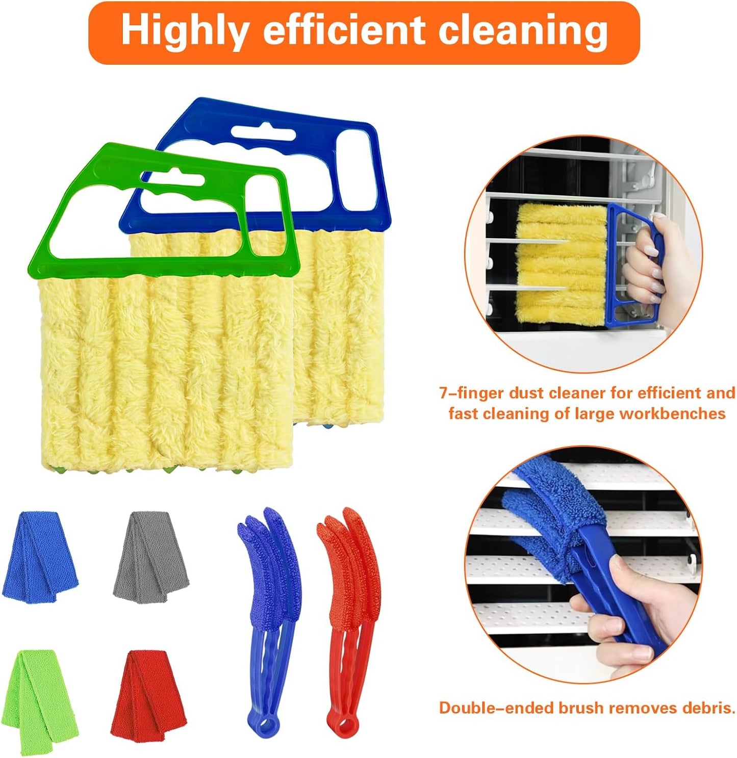 4Pcs Window Venetian Blind Cleaner Duster Tool,Feather Blind Duster for Cleaning,Washable 7 Finger Dusters Brush Dusting Cleaner Tool for Window Shutters Air Conditioner Vinyl Wood Blinds + 4 Cover