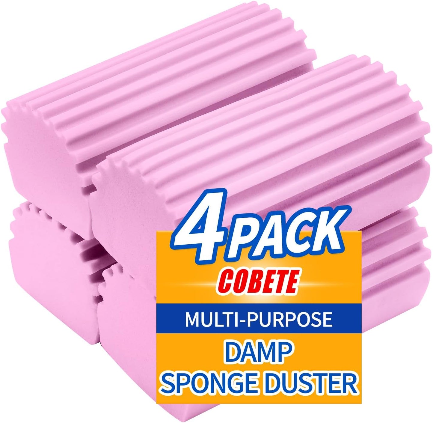 COBETE Damp Clean Duster Sponge,4pack Magic Sponge Eraser,Reusable Damp Dusting Sponge Household Cleaning for Blinds, Glass, Baseboards,Radiators,Window Track Grooves(Multi Color)