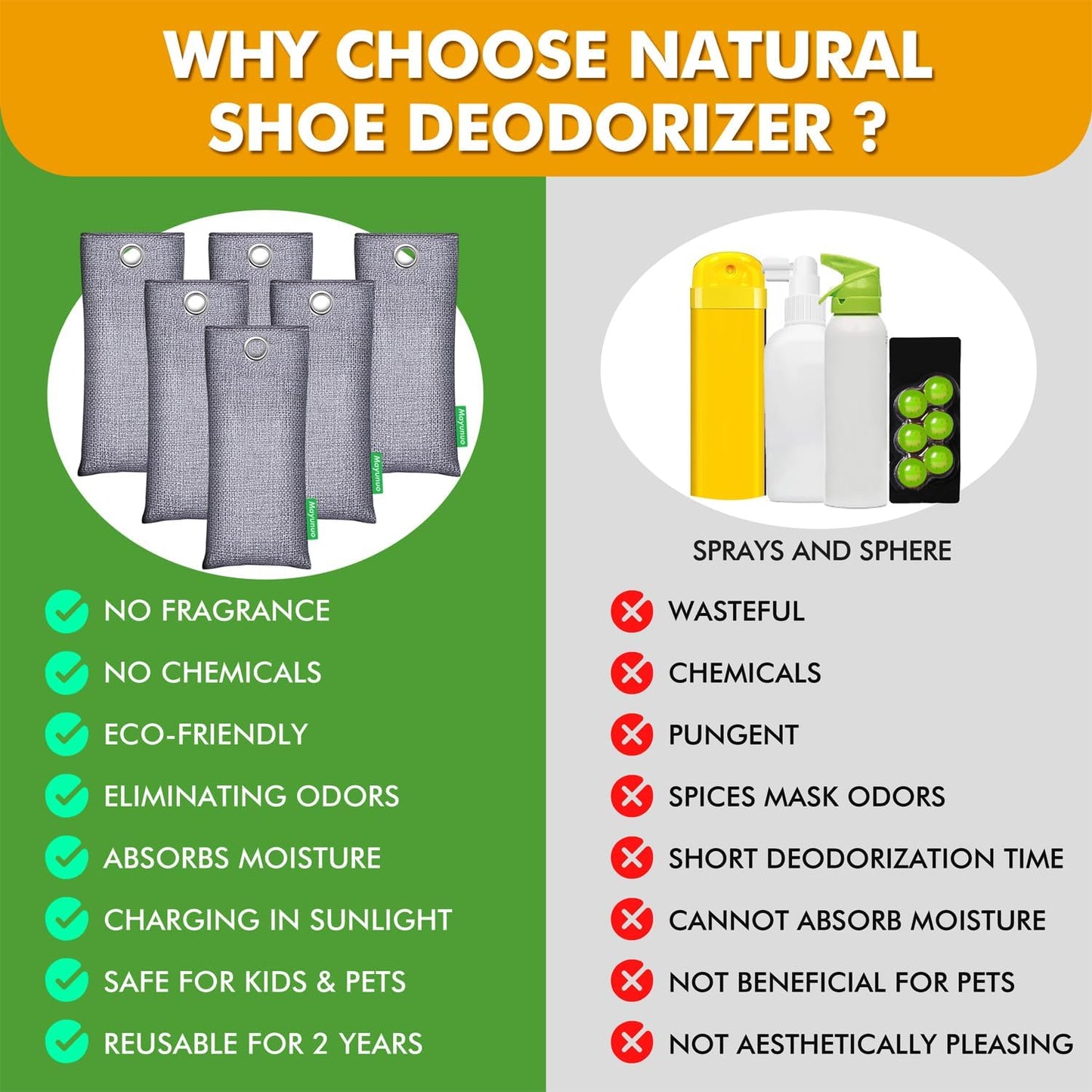 Activated Charcoal Odor Absorber for Strong Odor, Basement, Cars, Closets, Shoes, Smoke. 3 Pack Bamboo Charcoal Air Purifying Bags Deodorizer Odor Eliminator for Home