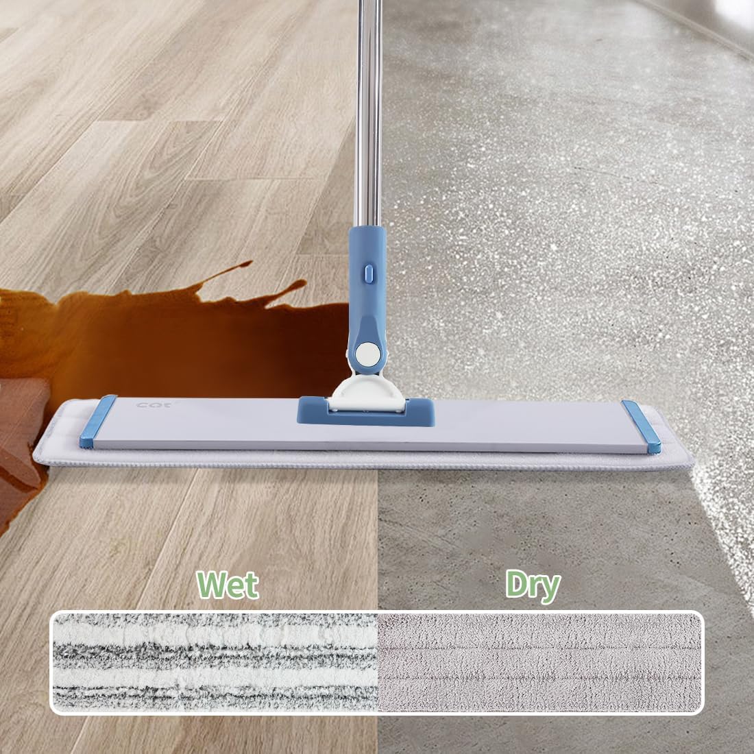 CQT Commercial Flat Microfiber Floor Mop Cleaning System 18" Inch Wet Dry and Dust Hardwood with 4 Washable Pads Cleaner for Laminate Tile Stainless Steel Handle and Extension (PT12-WET)