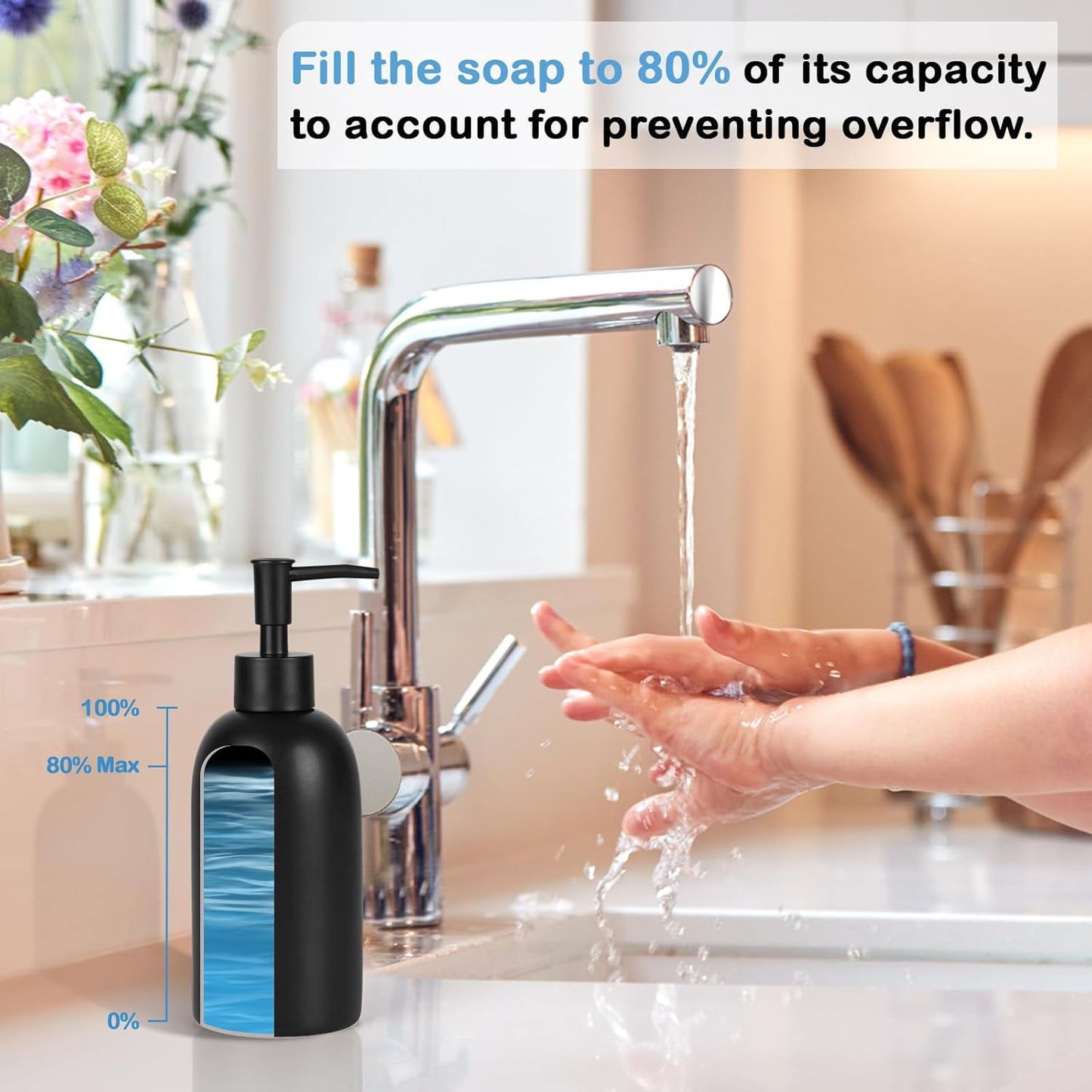 Natheeph Dish Soap Dispenser, Hand Soap Dispenser Ceramic Bottle, Refillable Liquid Great for Kitchen Dish Soap, Hand Soap, Essential Oil & Lotion (Bright White)