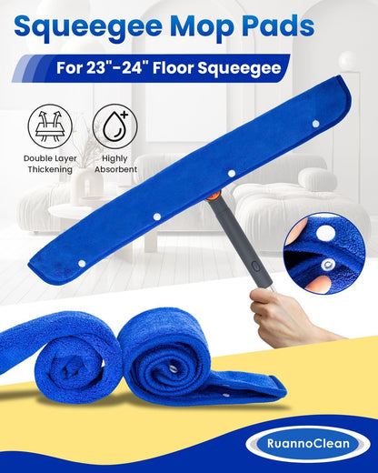 Floor Squeegee Pads, Microfiber Pads for Squeegee for Floor, Reusable Mop Pad for 23-24" Heavy Duty Rubber Squeegees Mop Rubber Broom for Floor, Tile, Glass, Wall Cleaning -4 Pack 60cm
