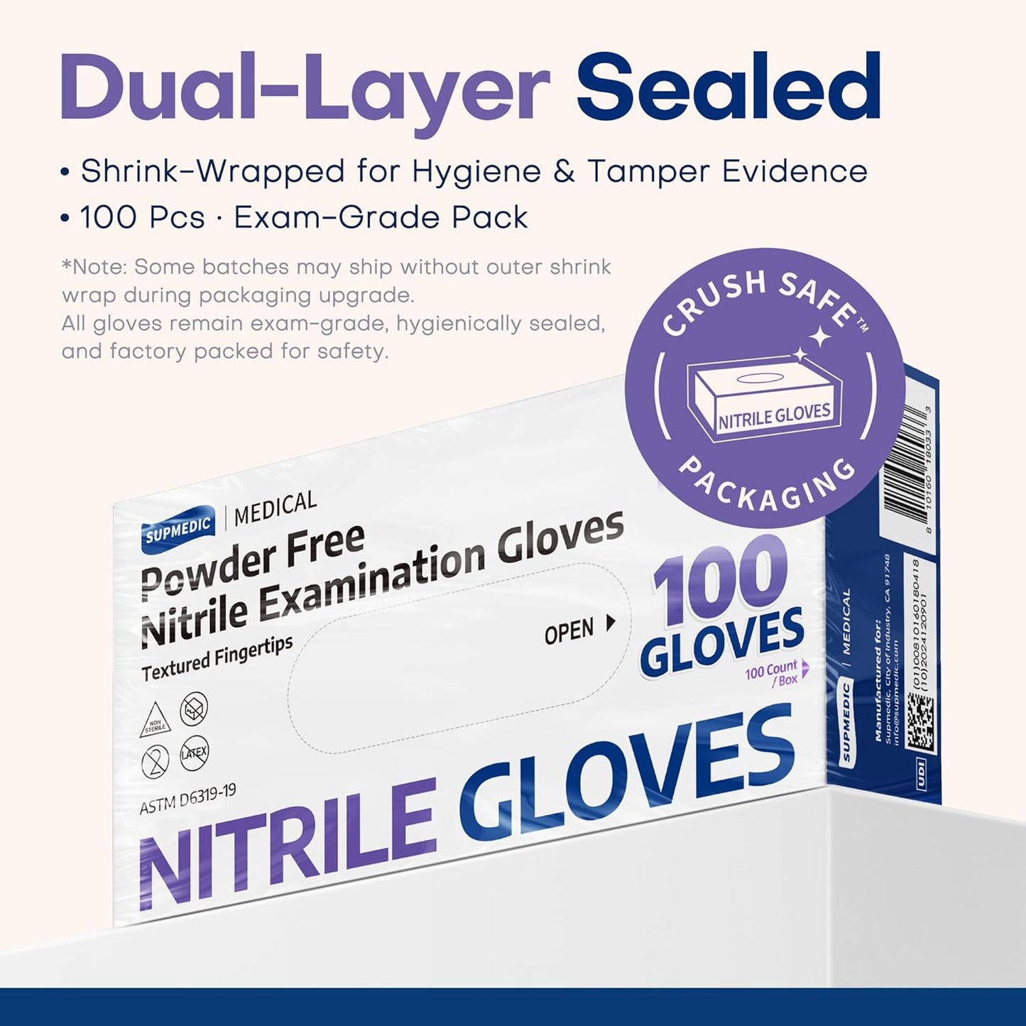Supmedic Medical Soft Max™ Nitrile Disposable Gloves, 100 Ct Latex-Free Powder-Free Food Safe Cooking Cleaning Lab Exam Glove