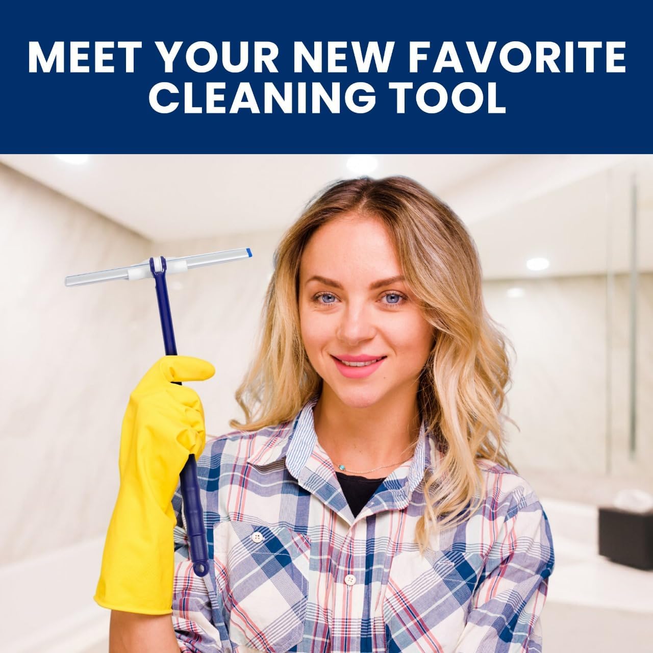 Extendable Shower Squeegee with 180-Degree Rotating Blade for Push/Pull Use – Ergonomic Cleaning Tool for Showers, Glass Doors, and Windows – 16'' to 28'' Handle for Strain-Free Cleaning