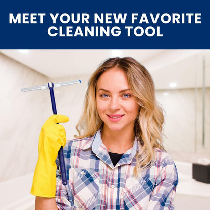 Extendable Shower Squeegee with 180-Degree Rotating Blade for Push/Pull Use – Ergonomic Cleaning Tool for Showers, Glass Doors, and Windows – 16'' to 28'' Handle for Strain-Free Cleaning