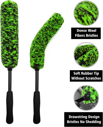YeewayVeh 8PCS Ultimate Wheel and Tire Brush Kit | 2-Size 360° Bendable Rim Brushes, Boar Hair Detailing Brush, Tire Shine Applicators & Microfiber Towel | Complete Scratch-Free Cleaning & Shining Set