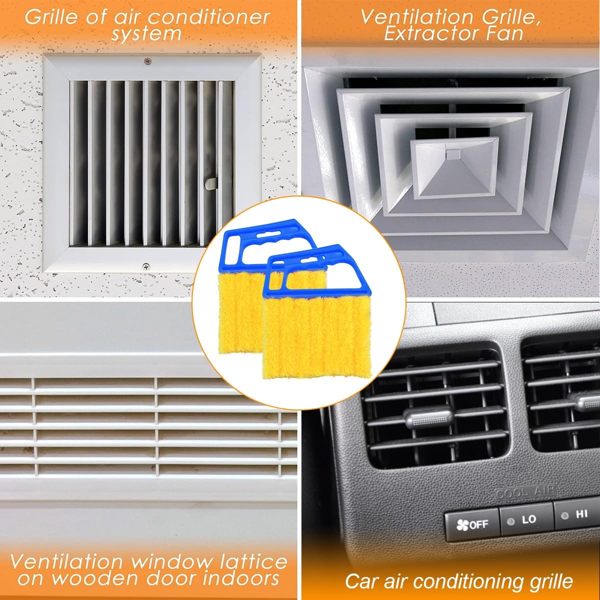 3PCS Car Window Blind Cleaner Duster Tool, 7 Fingers Microfiber Vehicle Handheld Shutter Dusting Cleaning Brush, Removable Auto Air Conditioner Vents Cleaner, Universal Fit (Yellow)