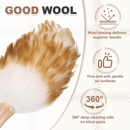 uxcell Wool Duster, 14.2" Natural Feather Cleaner Household Cleaning Duster with Solid Wooden Handle for Cleaning Fans Window Blinds Shelves Furniture, Pink