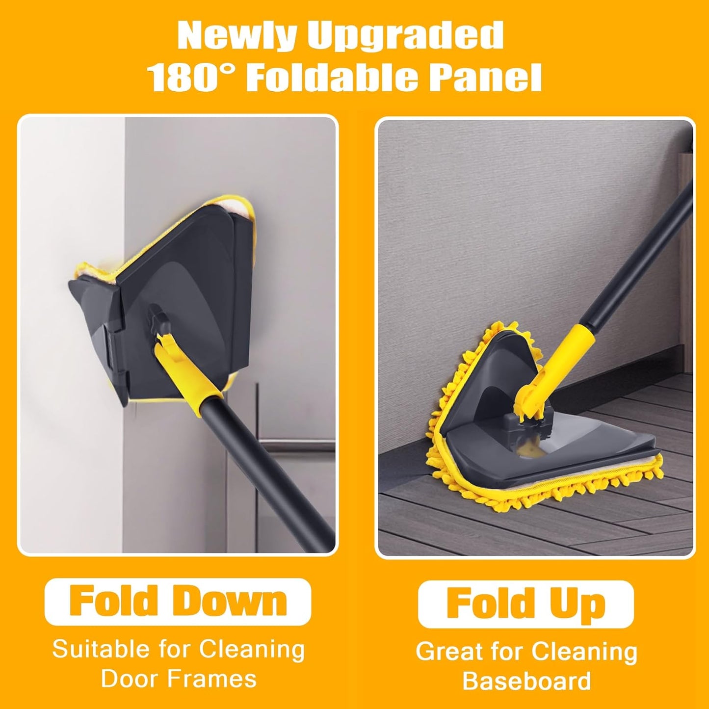 Wall Cleaner Mop with 82" Handle, 360° Rotating Triangle Head and Microfiber Pads, Built-in Squeegee for Ceiling Mop, Baseboard Cleaning and Windows