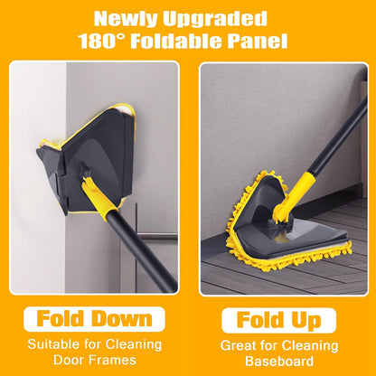 Wall Cleaner Mop with 82" Handle, 360° Rotating Triangle Head and Microfiber Pads, Built-in Squeegee for Ceiling Mop, Baseboard Cleaning and Windows