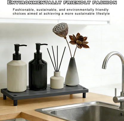 Instant Dry Sink Tray, Anti-Slip Stone Sink Caddy, Durable Kitchen Sink Organizer, Quick Dry Water Absorbing Stone Tray for Bathroom Counter, Stone Soap Tray -Dark Gray