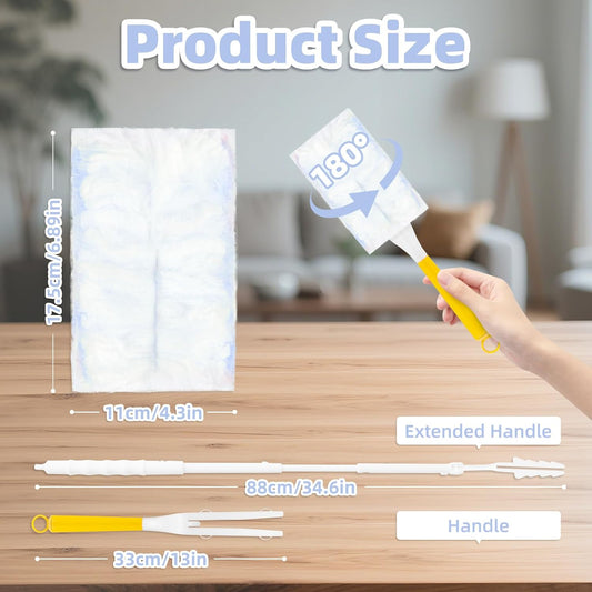 Heavy Duty Dusters Refills, Disposable Dusters Kit Compatible with Swiffer Handles, Multisurface Dusters+1 Extended Handle +1 Handle (Pink, 360°)