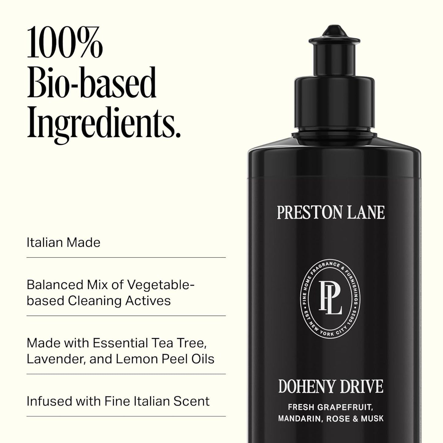Preston Lane Luxury Dish Soap, Mayfair Scent | Plant Powered Formula with Essential Oils | Tough on Grease, Gentle on Hands | Vegan, Cruelty Free, Clean Ingredients