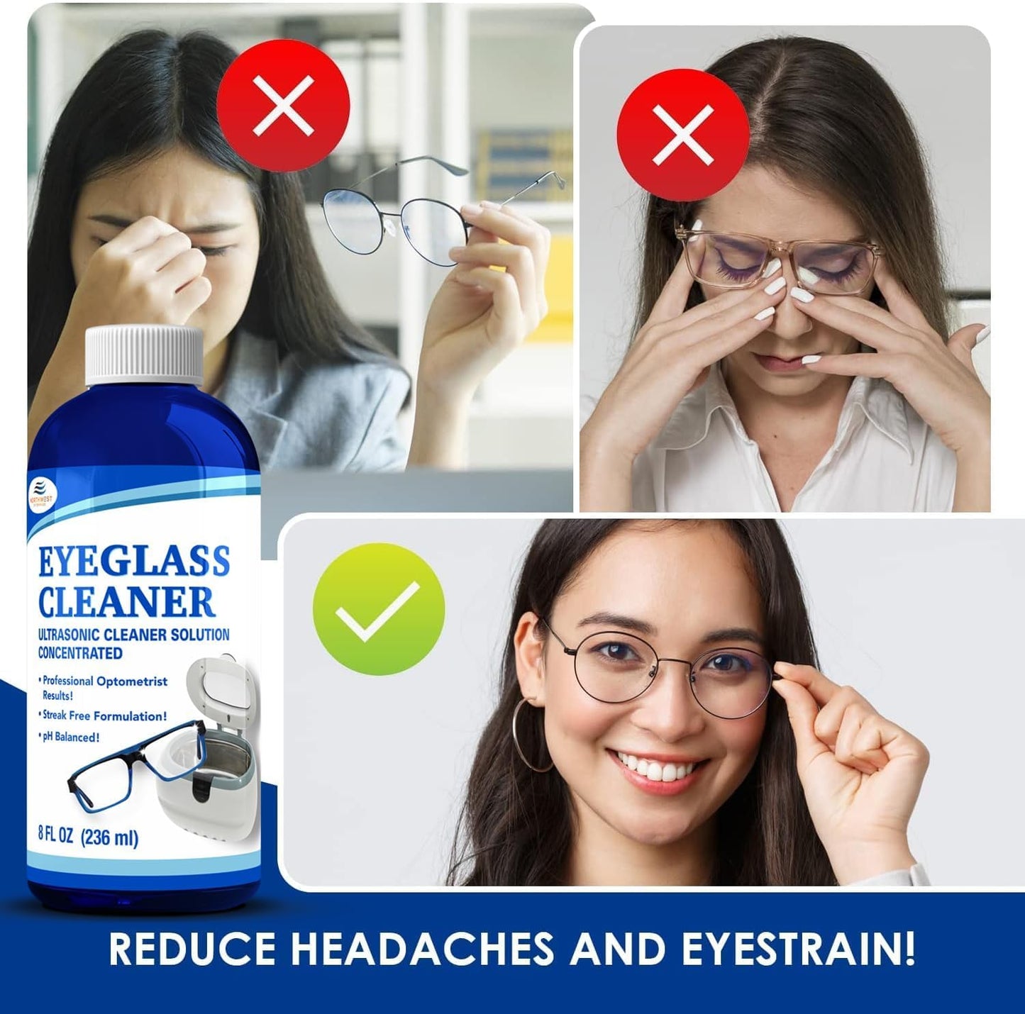 NORTHWEST ENTERPRISES Ultrasonic Eyeglass Cleaner Solution. Concentrated Ultrasonic Glasses Cleaner for use in Sonic and Ultrasonic Machines. (1)