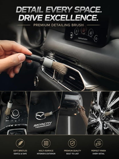TAKAVU Complete Car Detailing Brush Kit (10 Piece) - Boar Hair Detail, Wire & Vent Brushes with Microfiber Towel for Wheels, Interior, Engine Bay Cleaning
