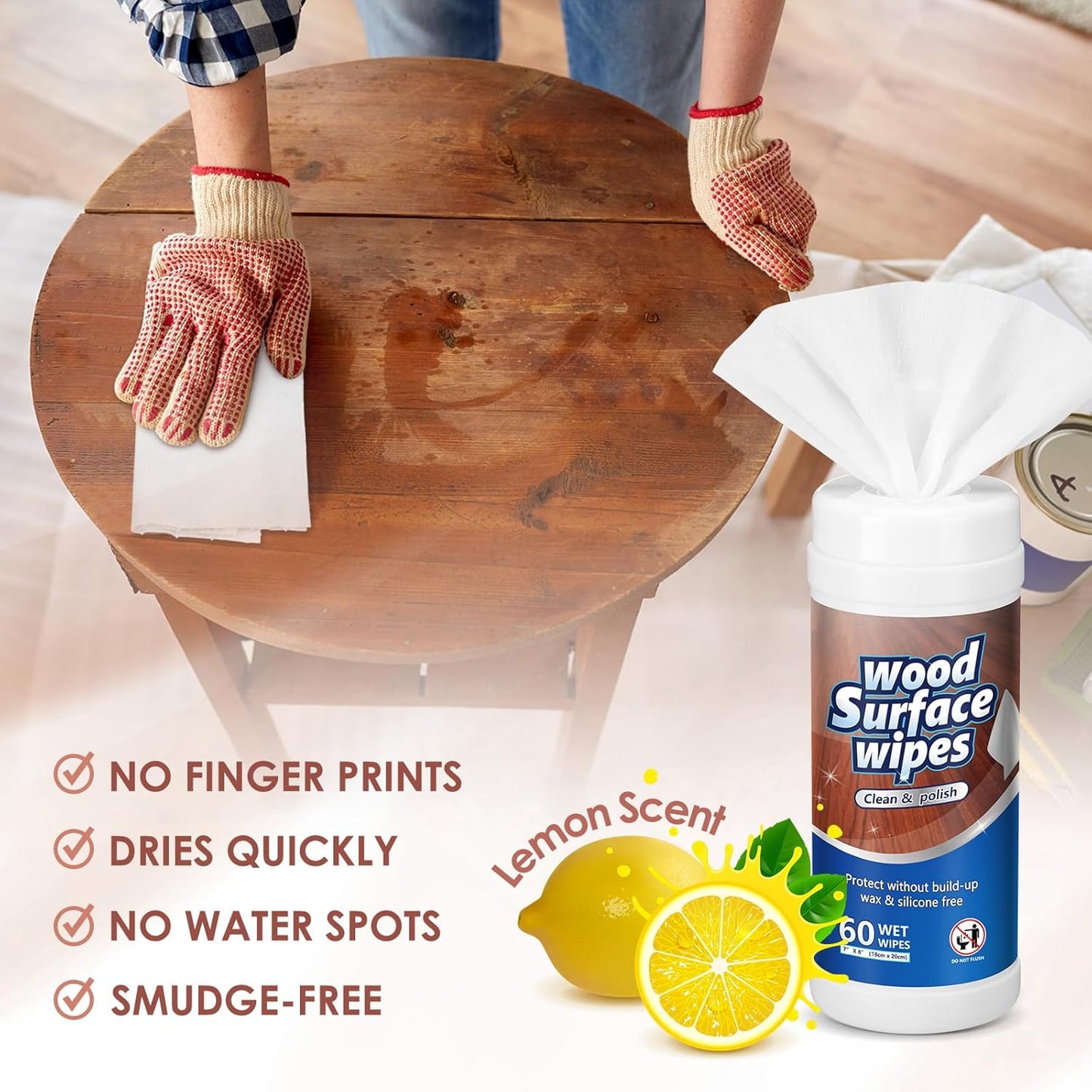 Threlaco 3 Pack 180 Count Wood Surfaces Wipes Wood Cleaner and Polish Wipes Furniture Floor Wet Cabinet Cleaner for Kitchen Bathroom Furniture Floors Cabinet Cleaning
