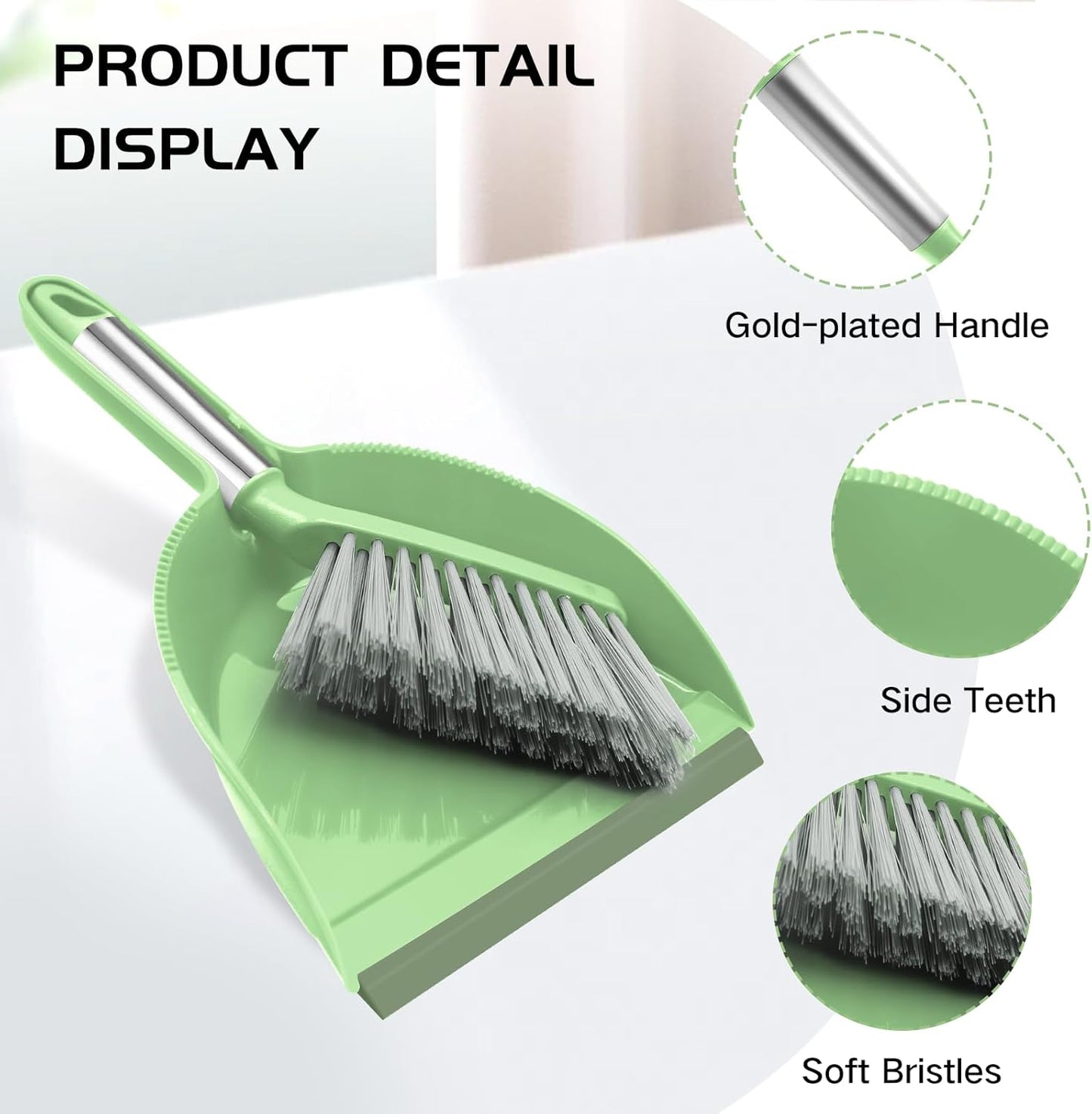 NACENA Mini Broom and Dustpan Set, Small Dust Pan and Brush Set with Handle Dustpan Teeth for Cleaning Hair Suitable for Office Desks Drawers Sofas Outdoor Camping, Light & Purple