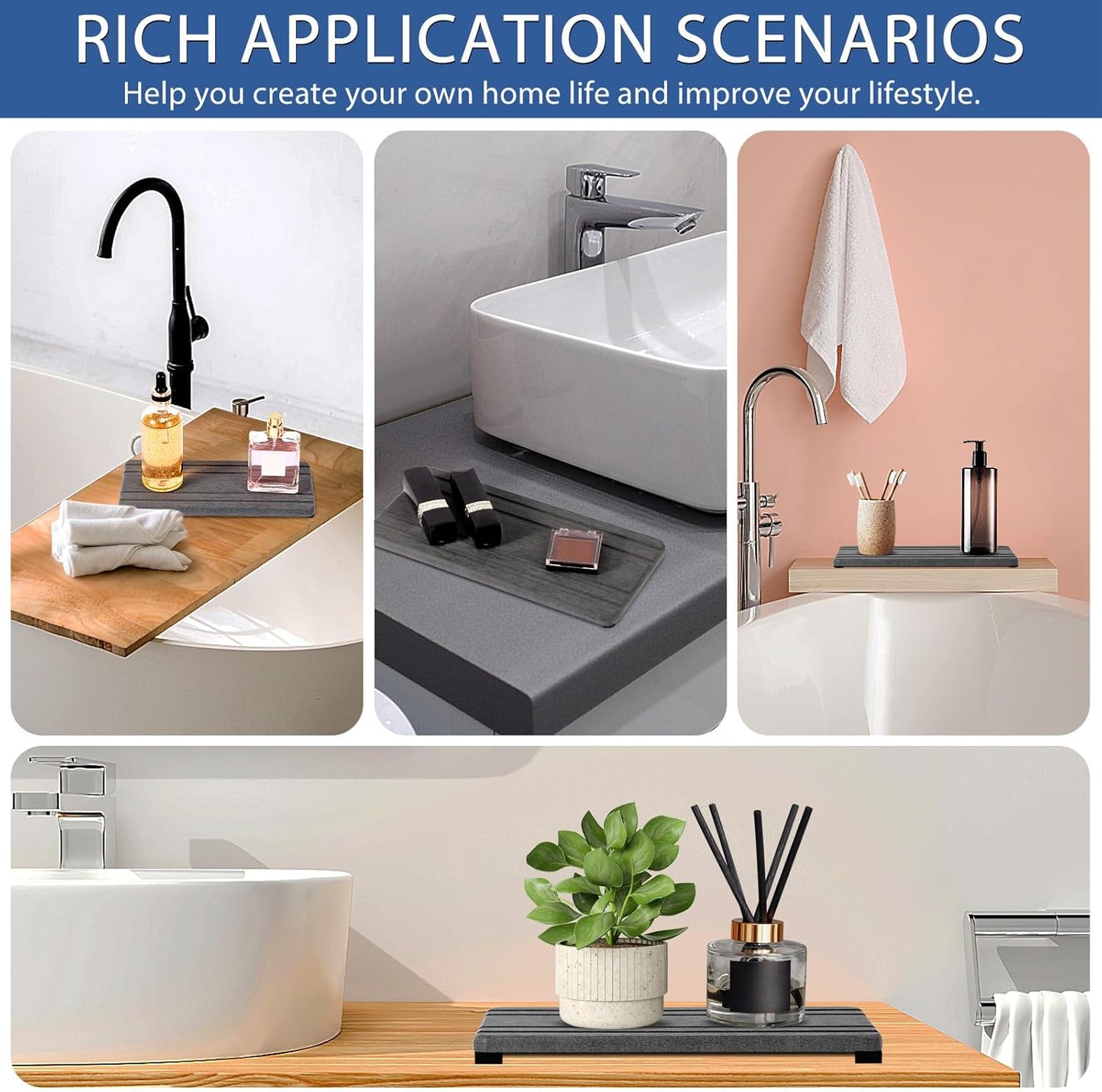 3PCS Water Absorbing Stone Tray, Fast Drying Stone Sink Tray, Stones Soap Trays, Water Absorbent Diatomite Trays, Diatomite Coasters for Kitchen Sink Bathroom Counter, Hand Soap Dish & Holders