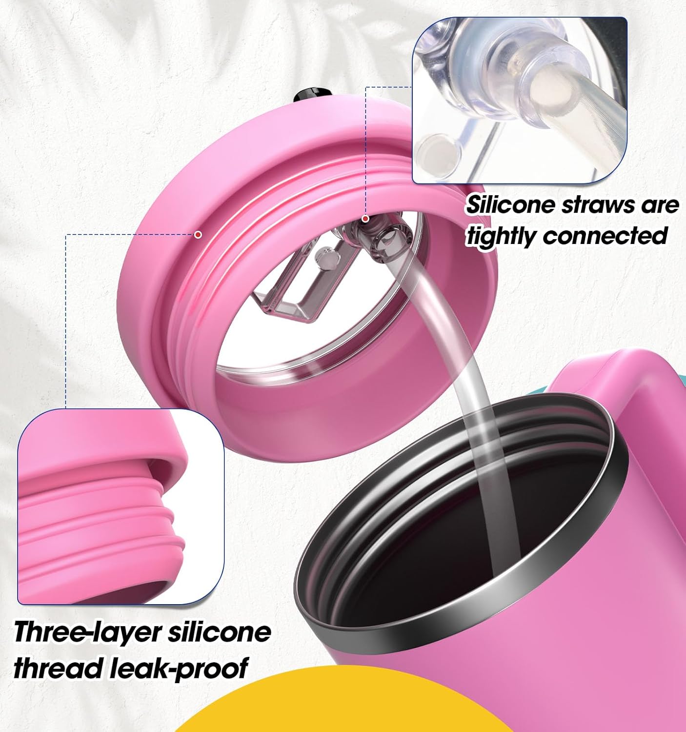 40 Oz Tumbler Flip Straw Lid Compatible with Stanley Quencher Cup, Anti Spill Replacement Cup Covers, Durable Silicone Leak Proof Lids with Cleaning Brush Set for Travel Storage