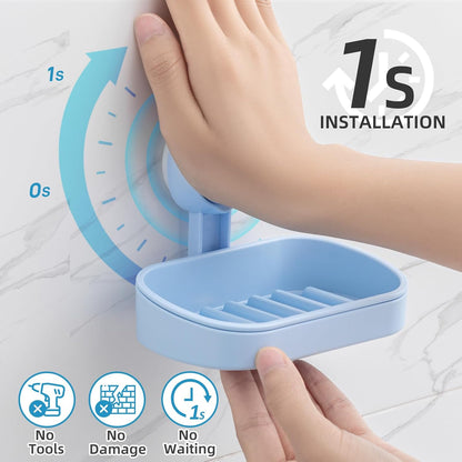 LEVERLOC Soap Holder Shower with Hooks, Bar Suction Cup Soap Dish Tray for Wall, Rust-Proof Stainless Steel Sponge Caddy for Bathroom Accessories Organizer Bathtub Kitchen Sink, Black
