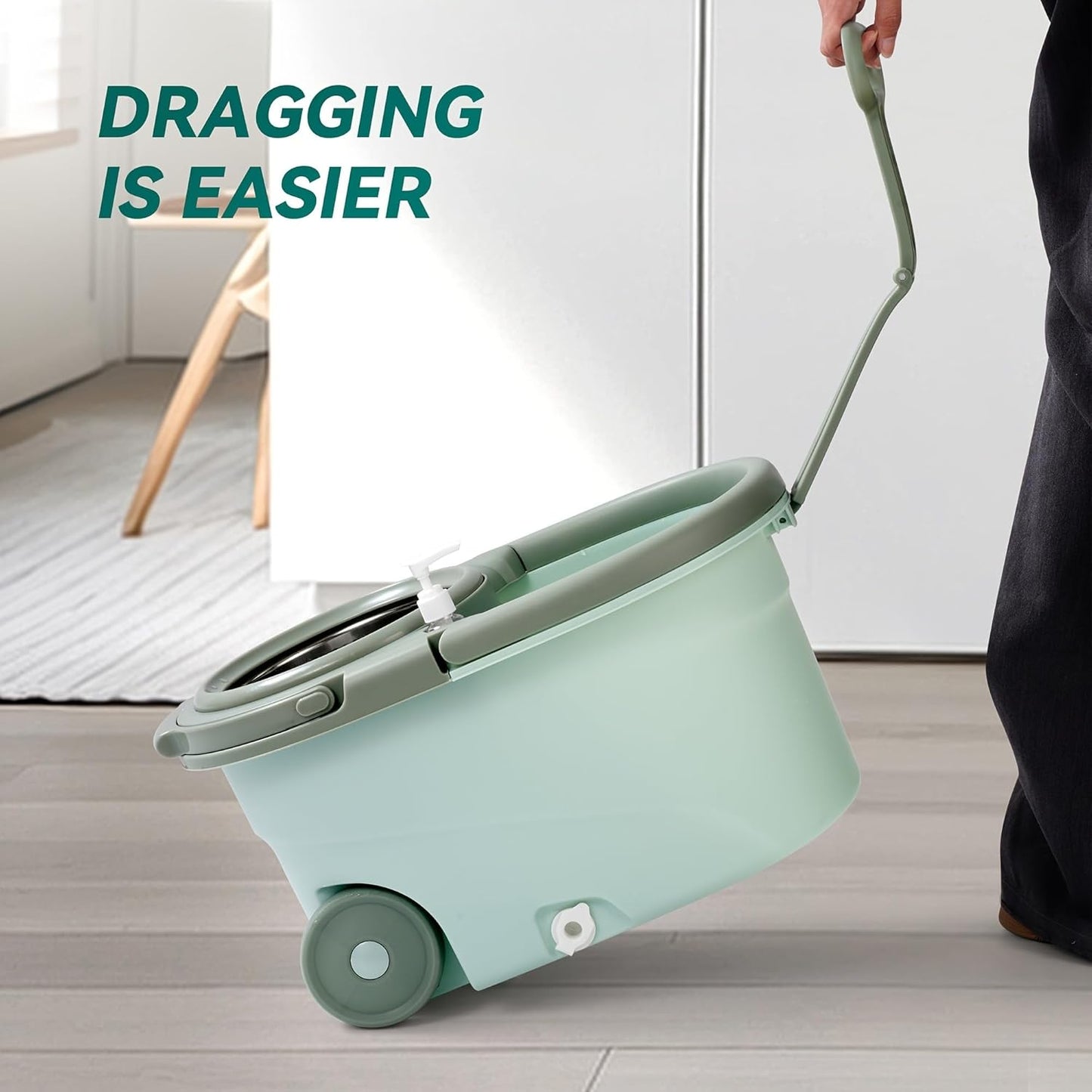 360° Spin Mop and Bucket System with Wringer - Includes 3 Microfiber Mop Refills & 50" Extended Handle for Floor Cleaning, Easy Squeeze, Efficient Home Cleaning Tool (Green)