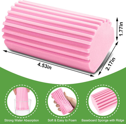 Jeymei 4-Pack Damp Clean Duster Sponge,Gray Damp Dusting Sponge,Duster Baseboard Cleaner Sponge with Ridges,Reusable Wet Duster Sponge,Household Cleaning Sponges for Blinds,Window Track Grooves