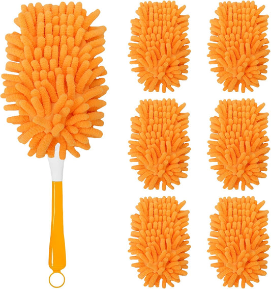 6Pcs Reusable Duster Refill Compatible with Swiffer Hand Duster +1 Handle, 360 Heavy Duty Duster Refills for Cleaning, Office, Ceiling Fan (6PCS+1Handle)
