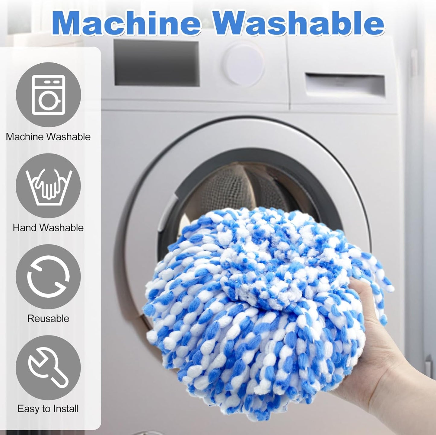 Spin Mop Replace Head, Base, Mop Handle Replacement for OCedar EasyWring 1 Tank System, Include 2 Microfiber Mop Head Replacement, 1 Sturdy Iron 30-58" Mop Handle, 1 Scrubber Head, 1 Spin Base