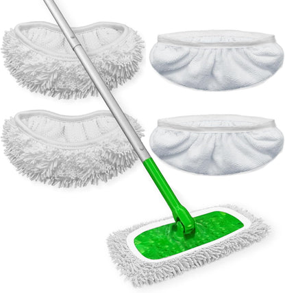Reusable Microfiber Mop Pads Washable Wet Pads Compatible with Swiffer Sweeper Refills Pads for Wet & Dry Sweeping Cloths Mop Head Replacement for Household Cleaning (Green 4PCS)