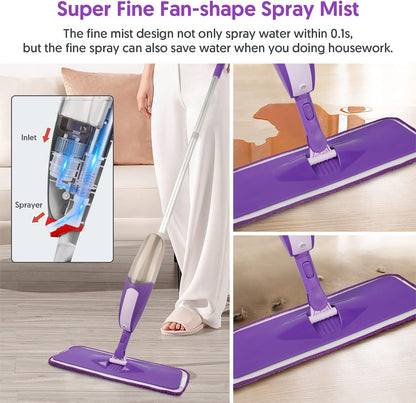 Microfiber Spray Mops for Floor Cleaning - SEVENMAX Dry Wet Floor Mop with Sprayer 3 Washable Pads fit Swiffer Powermop for Hardwood Laminate Tile Wood Vinyl Ceramic Home Kitchen Cleaning